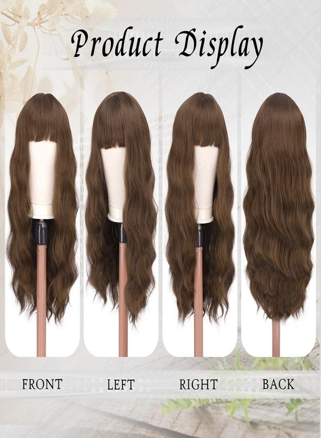 فيشبن شعر مستعار بني من فيشفين مع غرة للنساء - شعر مستعار صناعي طويل مموج بني مختلط ذو مظهر طبيعي مناسب للارتداء اليومي والحفلات، 26 بوصة - Image 2